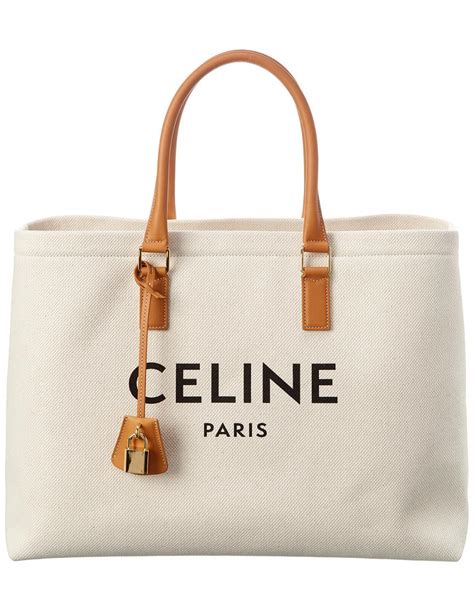 celine horizontal cabas tote canvas with leather|Celine cabas tote small.